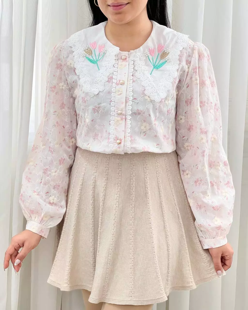 شومیز تمام خامه دوزی یقه گلدوزی کد 5562