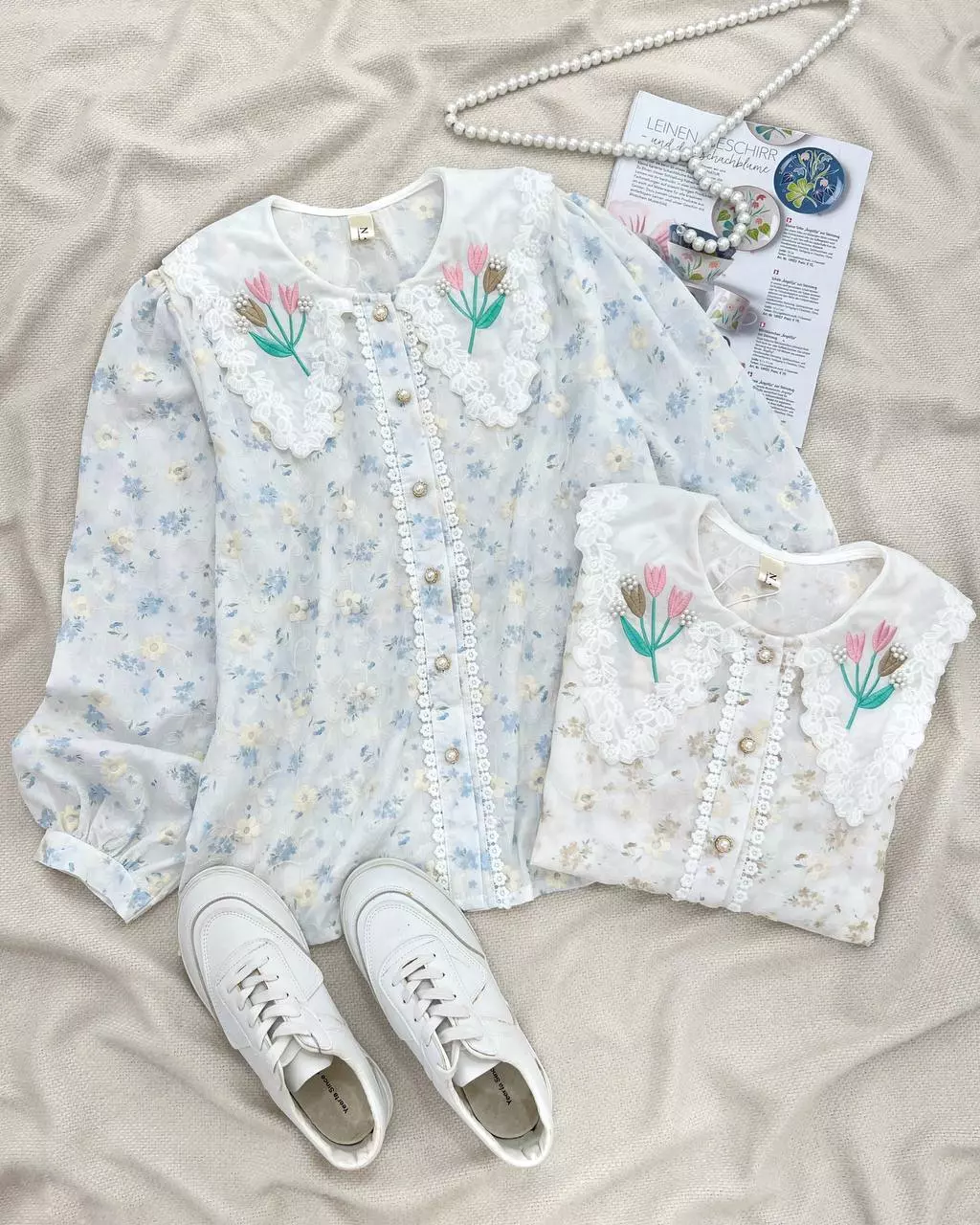 شومیز تمام خامه دوزی یقه گلدوزی کد 5562