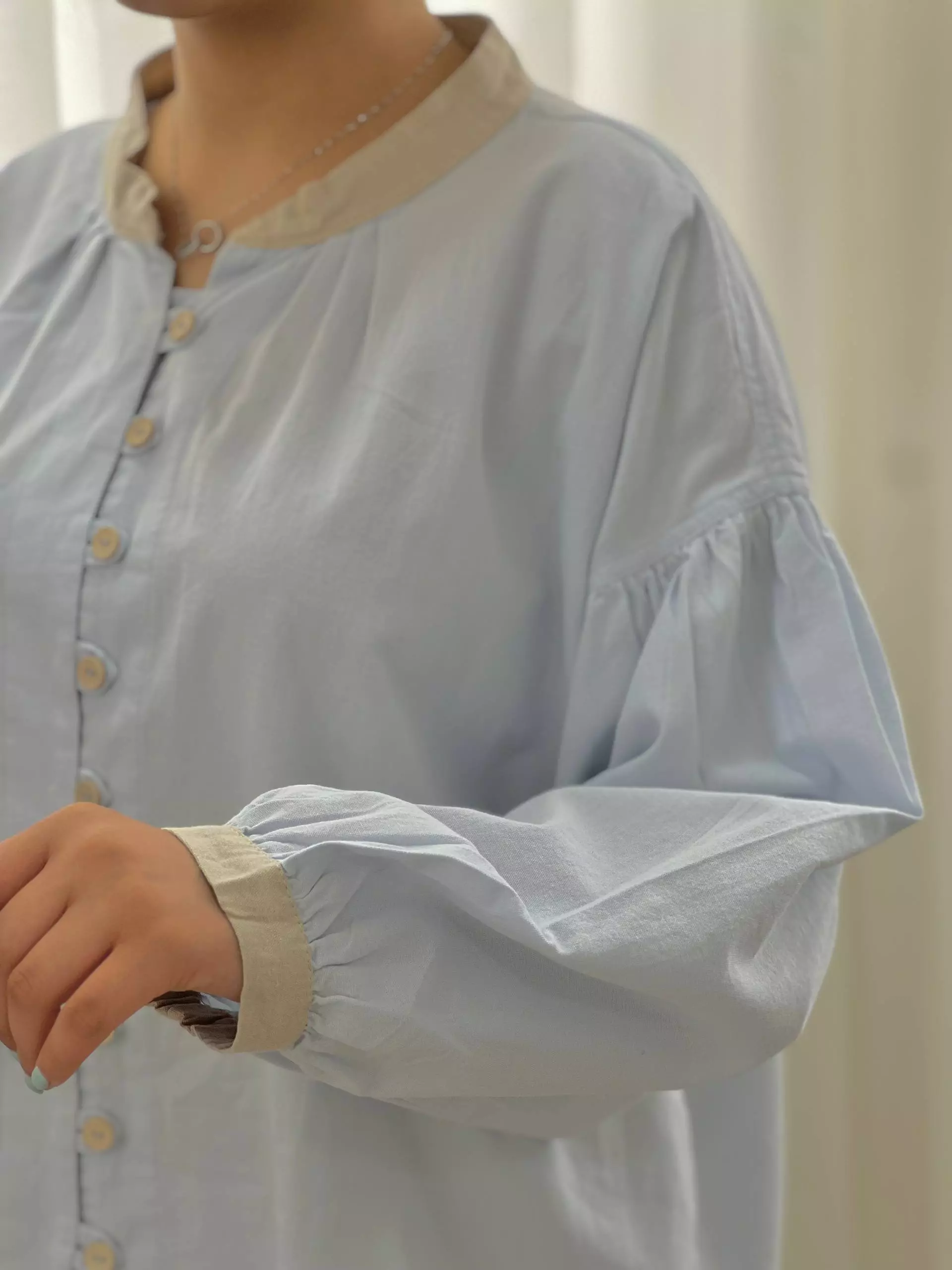 شومیز لینن آستین پف کد 5714