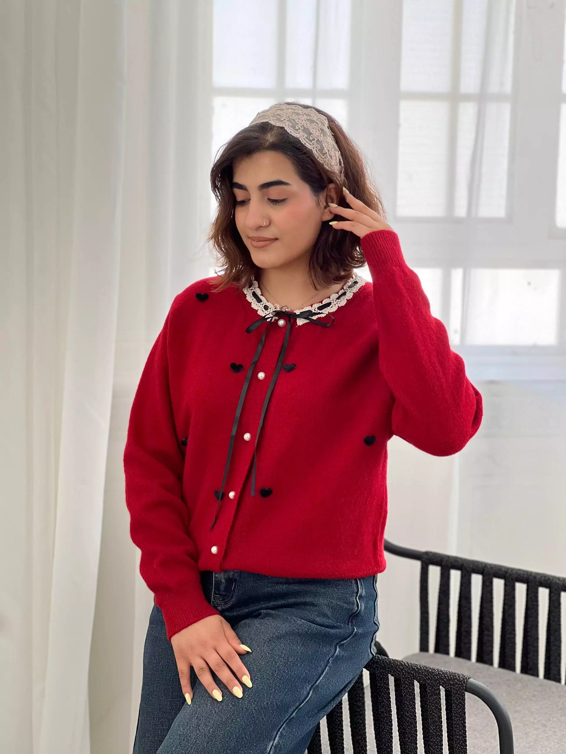 ژاکت بافت مدل قلبی برجسته کد 5762
