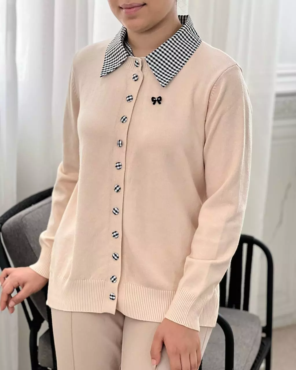 کاردیگن بافت یقه چهارخونه کد 5783