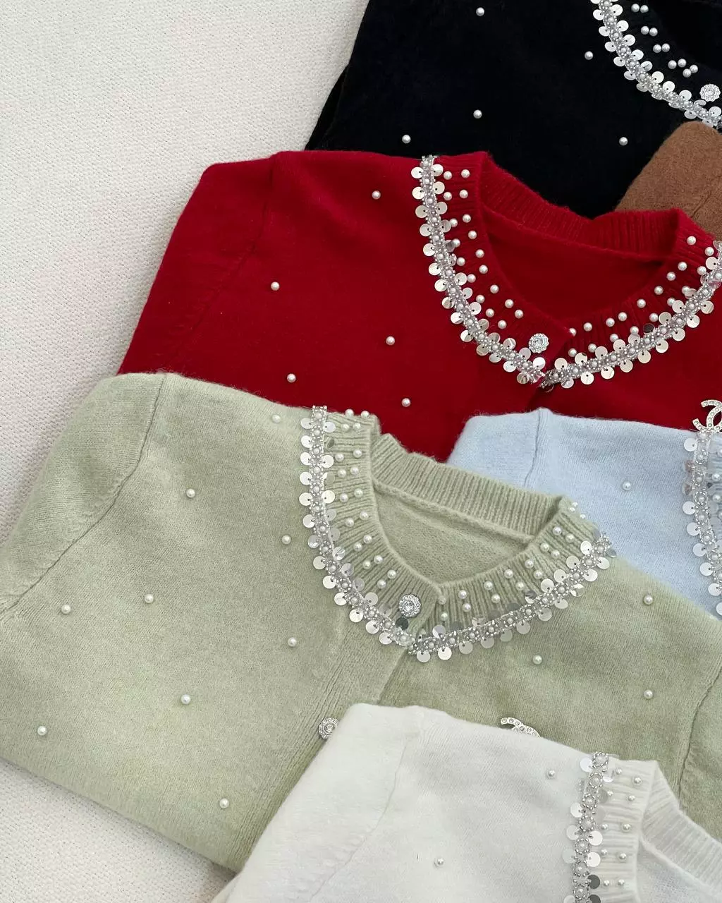 ژاکت بافت یقه پولک و مروارید کد 5804