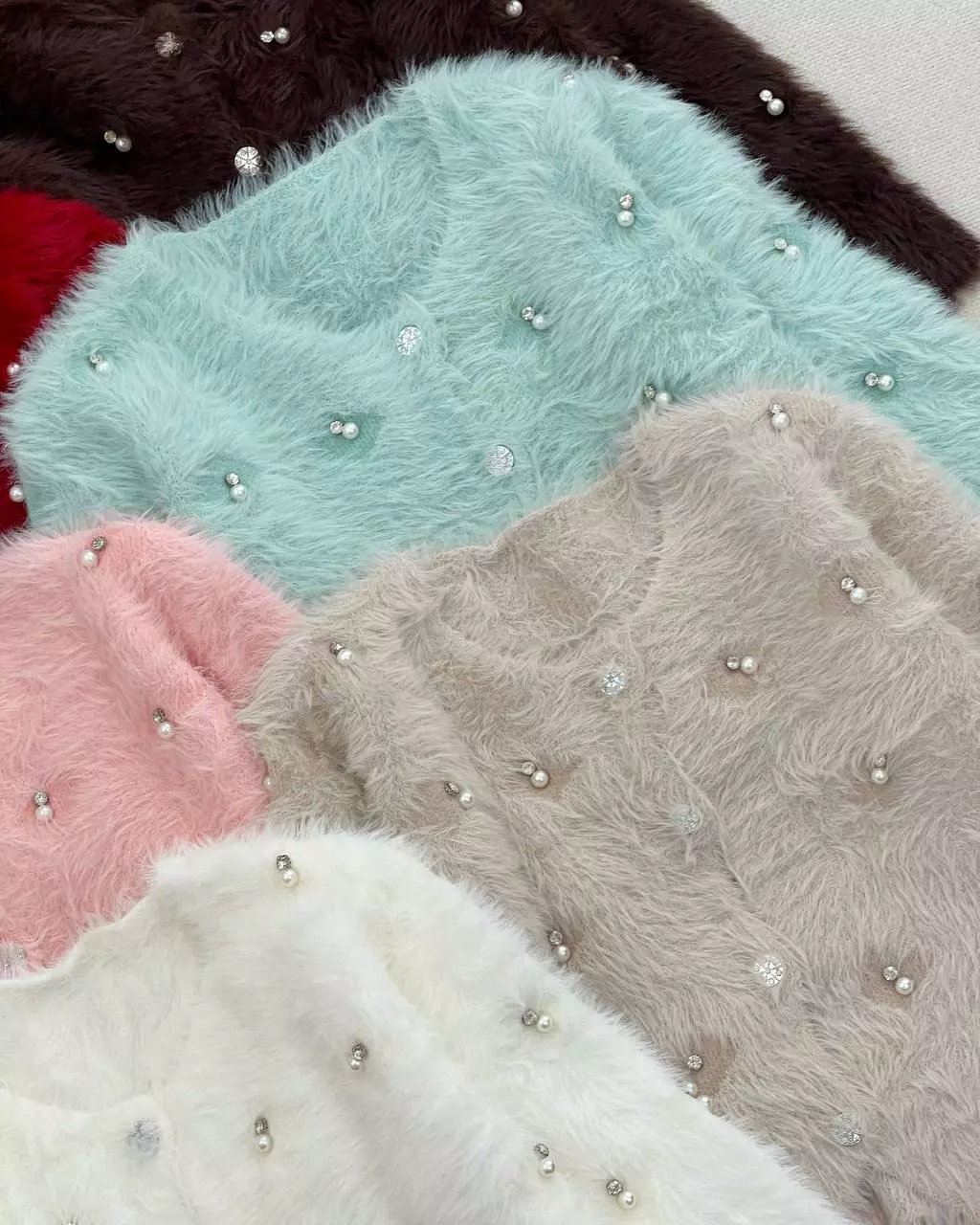 ژاکت بافت موهرپنبه ای مروارید دوزی کد 5828