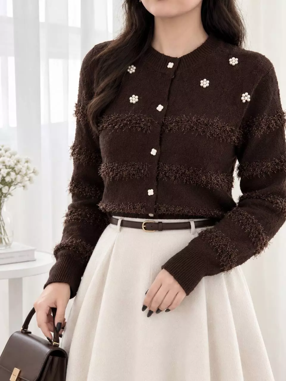 ژاکت بافت جلو مروارید کد 5895
