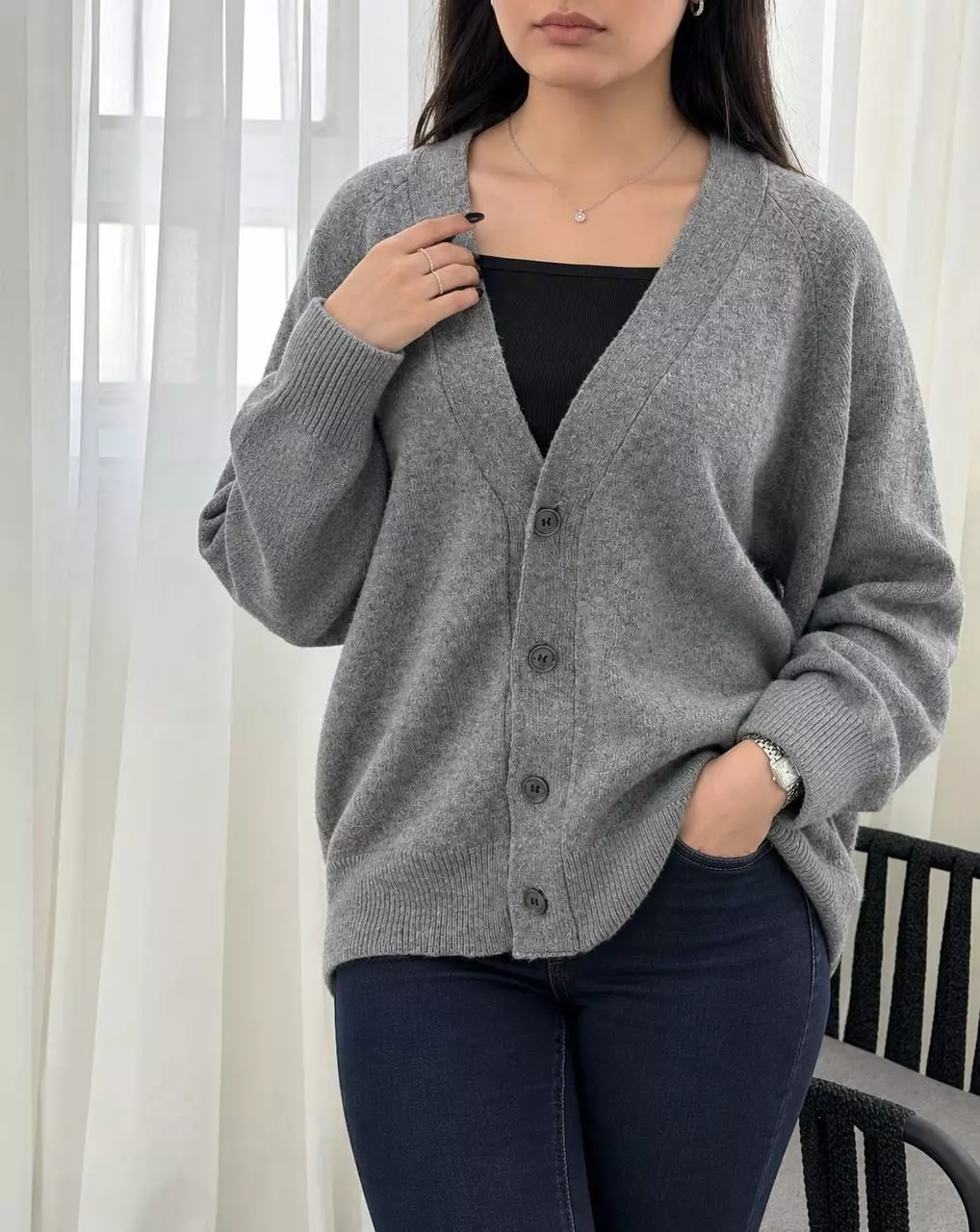 ژاکت بافت تک رنگ گرم بالا کد 5928