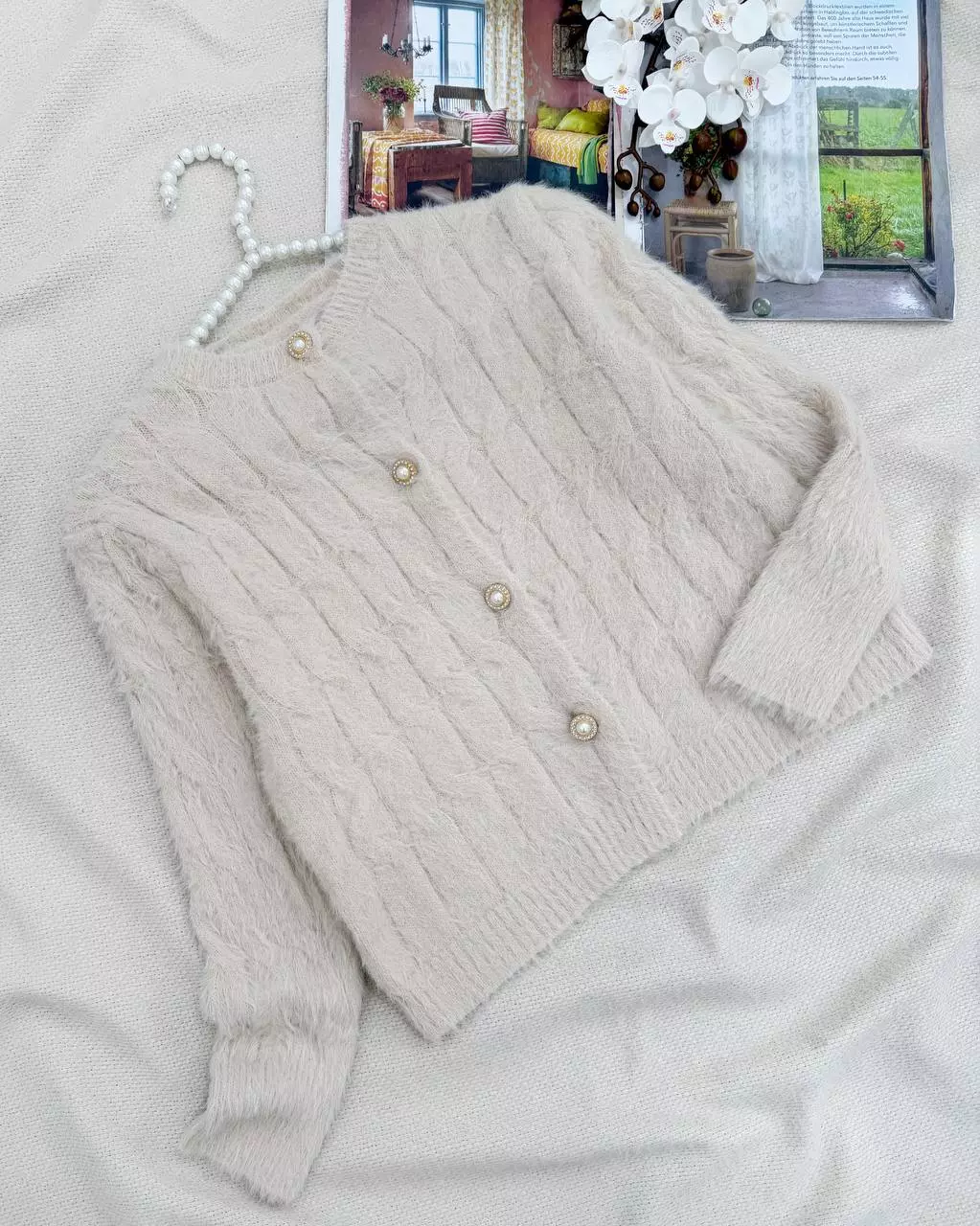 ژاکت بافت موهر تک رنگ کد 5930