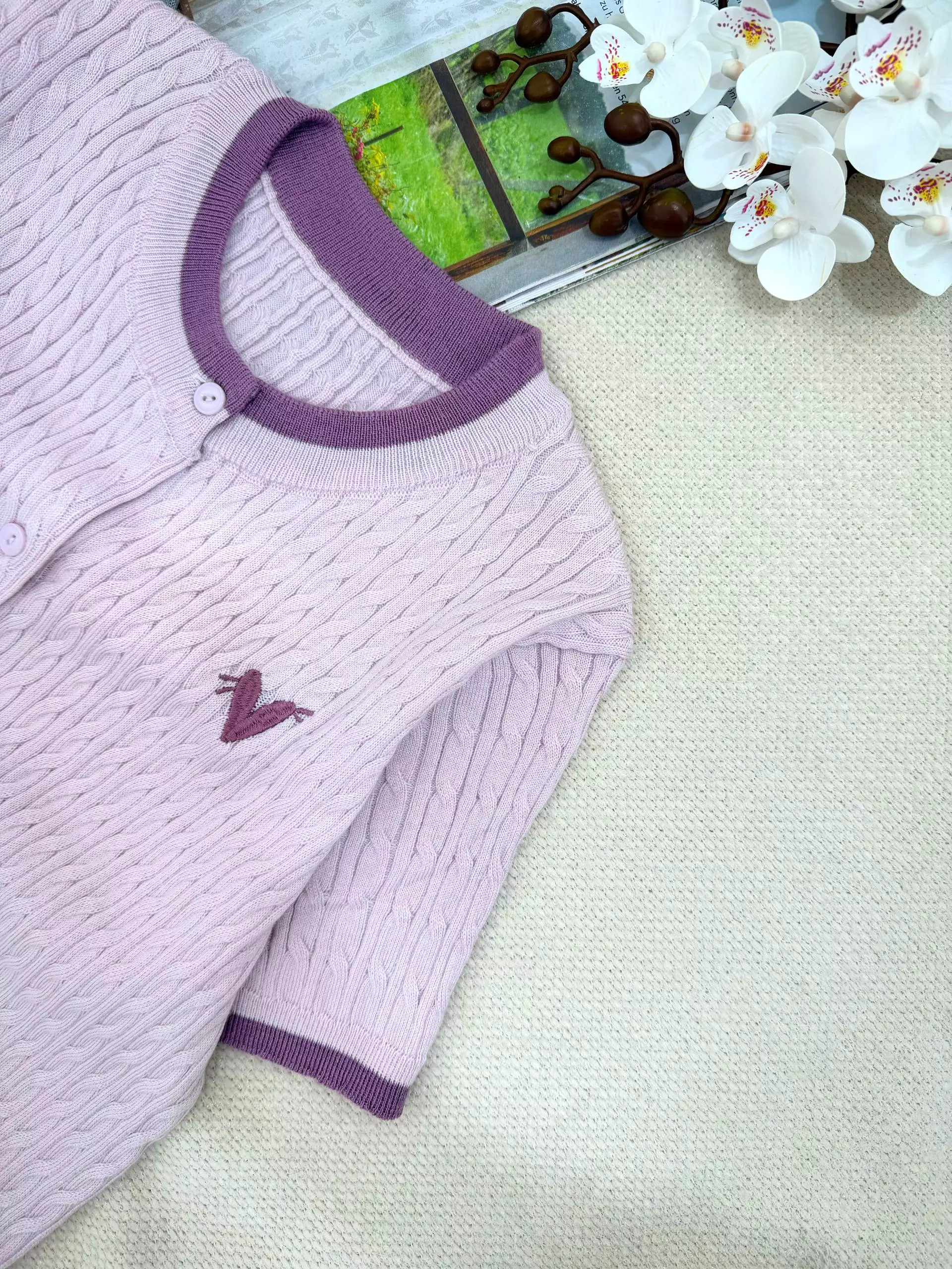 کاردیگن بافت طرح برجسته با گلدوزی قلب کد 5934