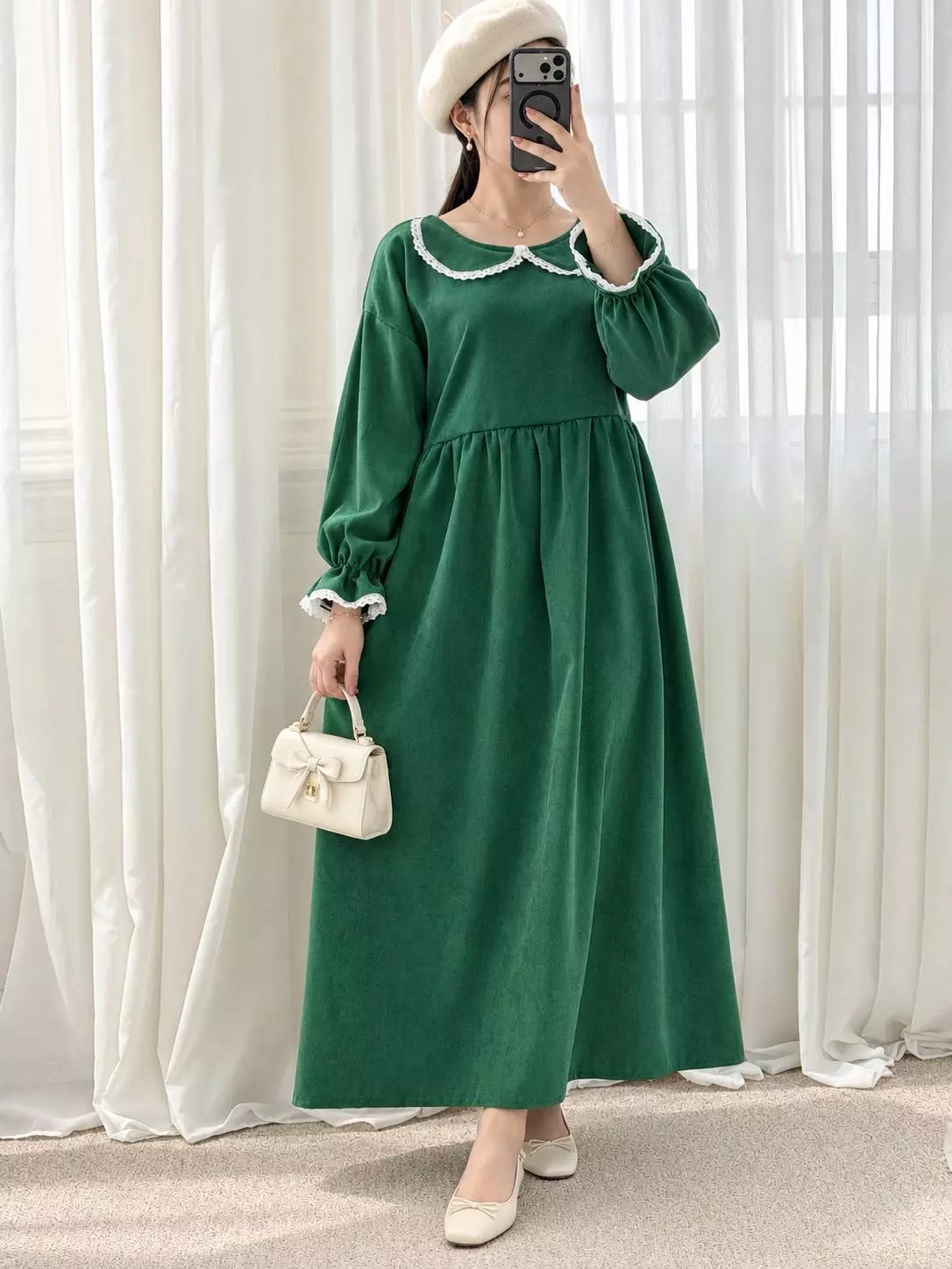 پیراهن یقه ب ب سبز کد 5950