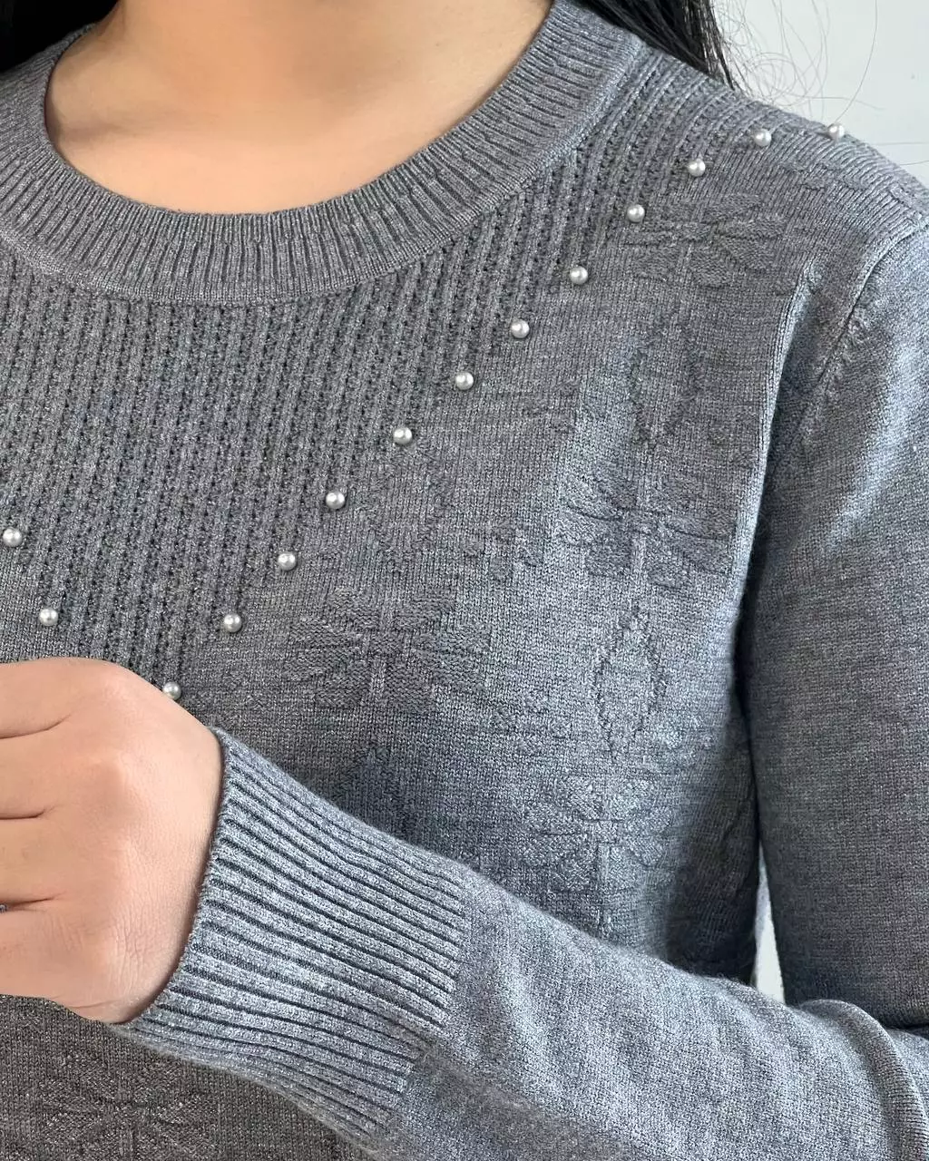 پلیور بافت گل برجسته یقه مروارید کد 5483