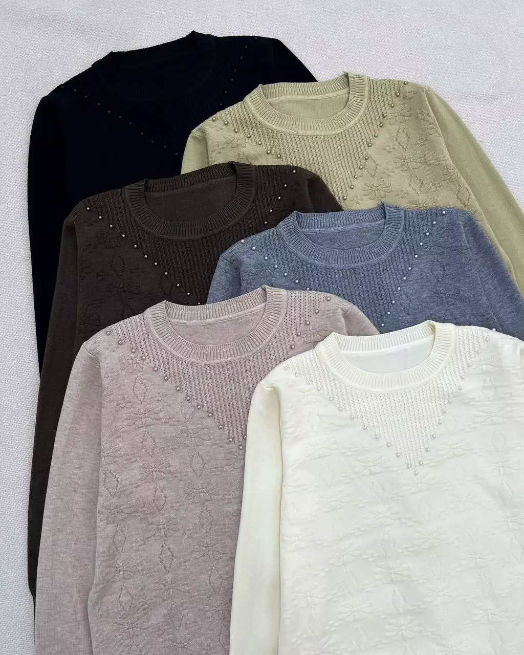 پلیور بافت گل برجسته یقه مروارید کد 5483