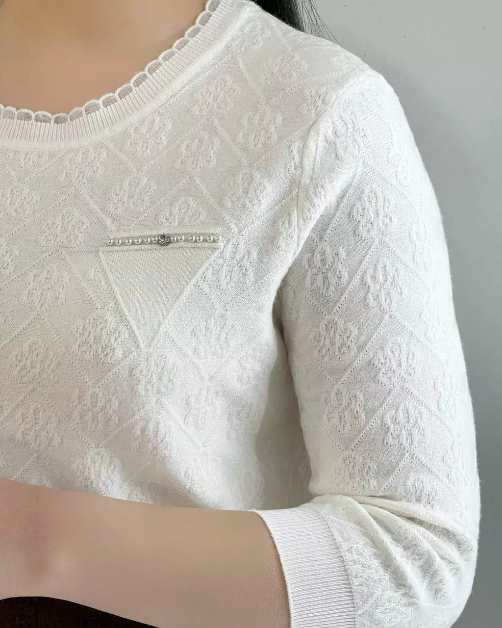 بلوز بافت استین سه ربع یقه گرد کد 5500