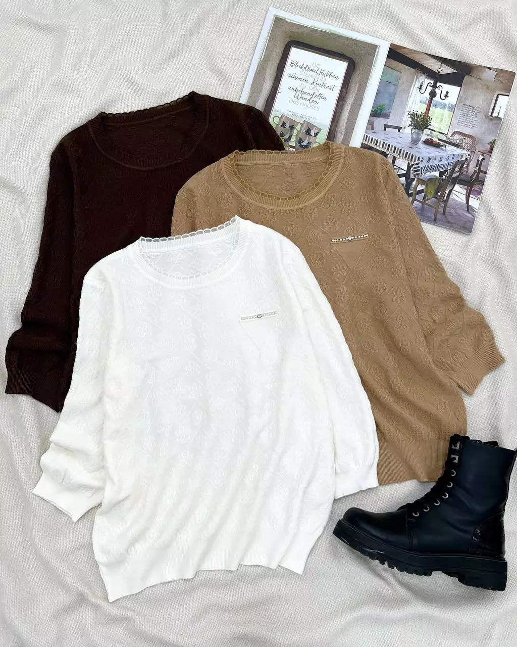 بلوز بافت استین سه ربع یقه گرد کد 5500