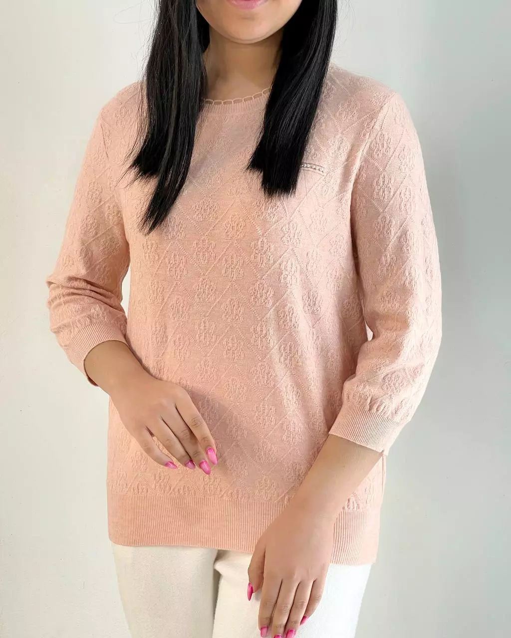 بلوز بافت استین سه ربع یقه گرد کد 5500