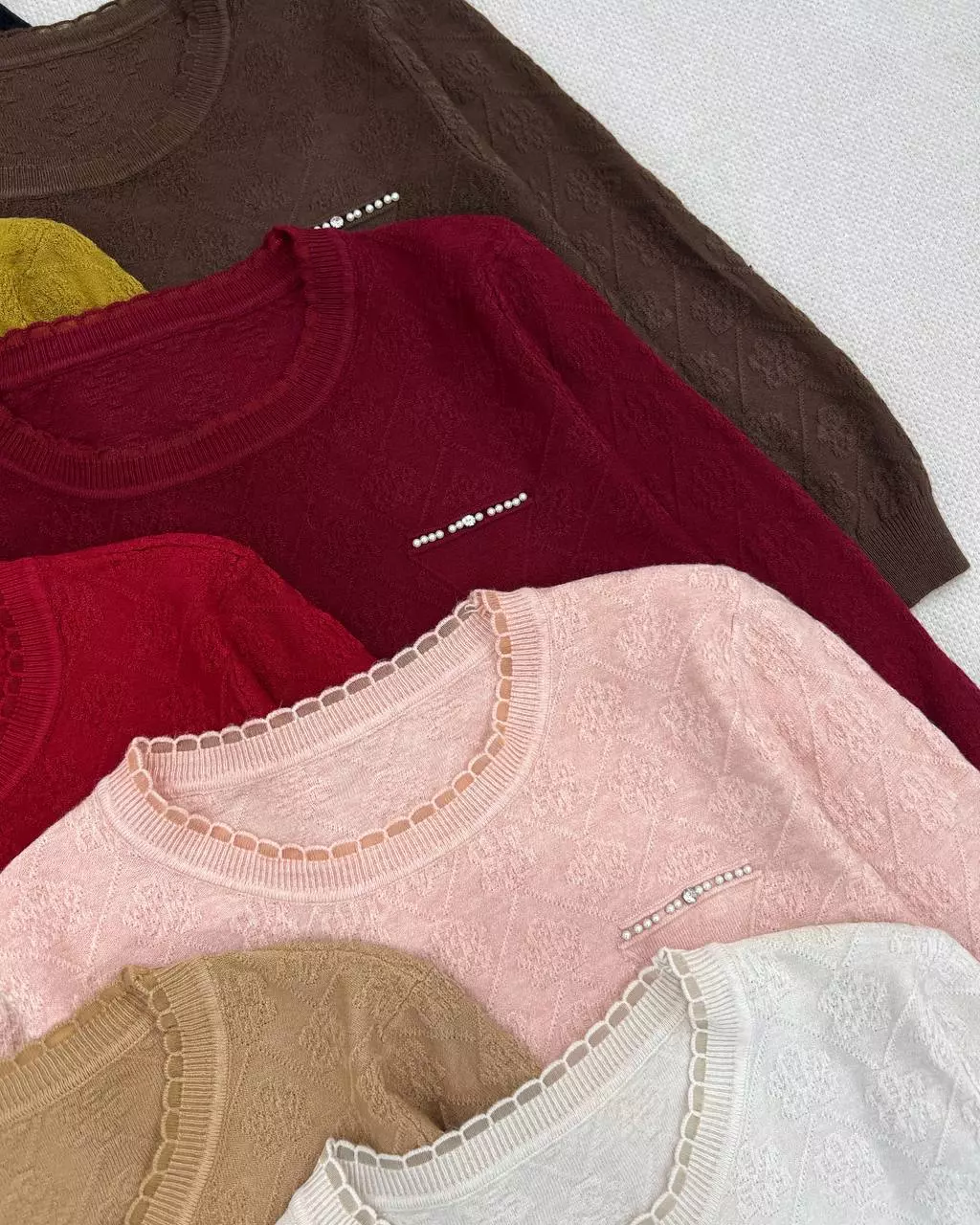 بلوز بافت استین سه ربع یقه گرد کد 5500