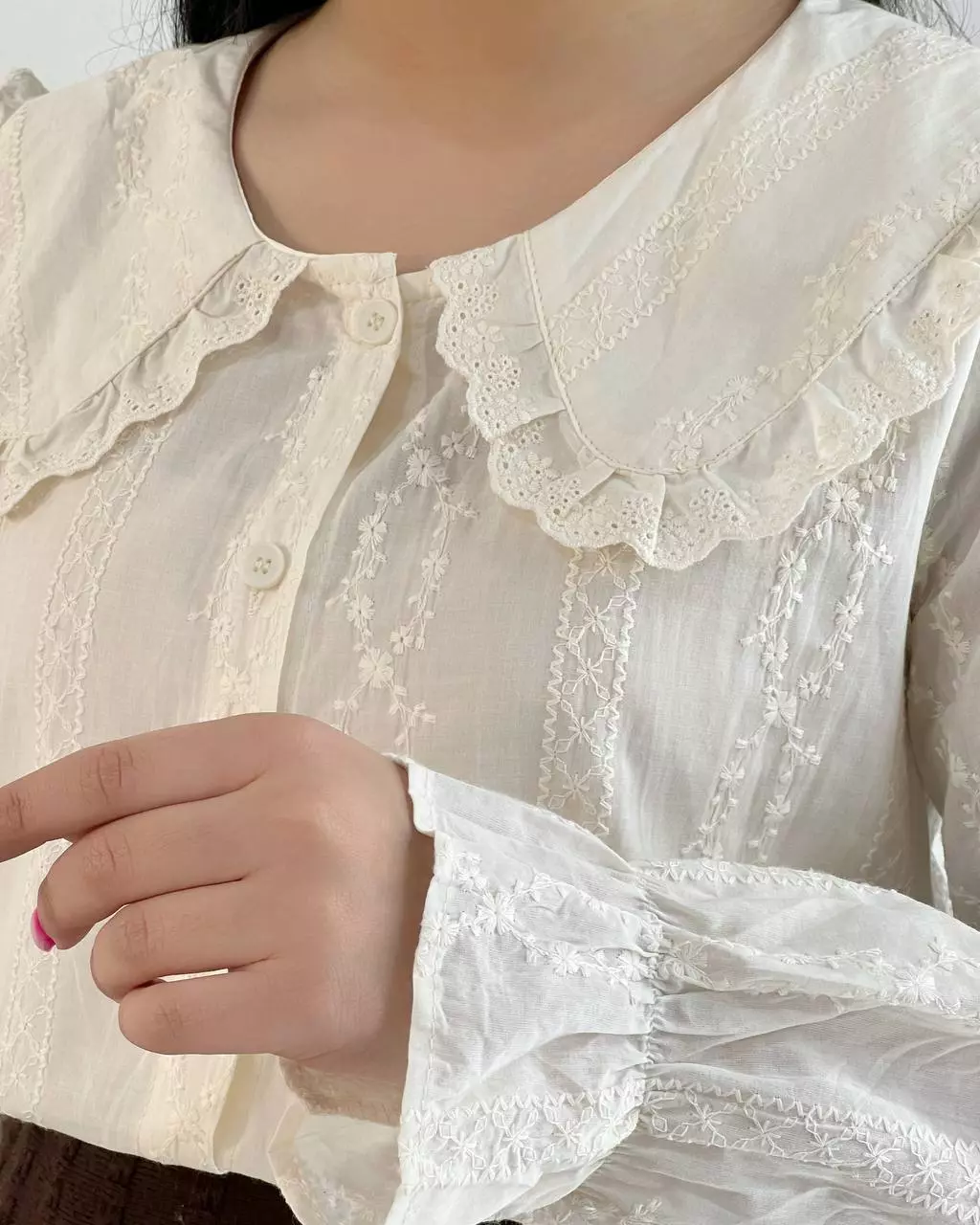 شومیز تمام خامه دوزی یقه ب ب اورجینال کد 5508