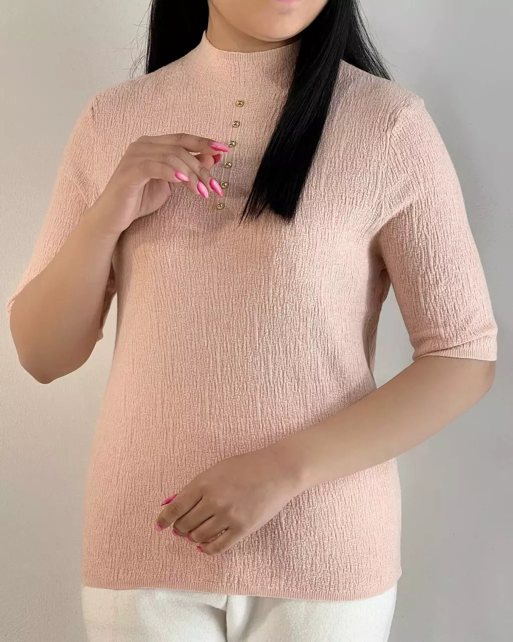 بلوز آستین سه ربع نما دکمه کد 5518