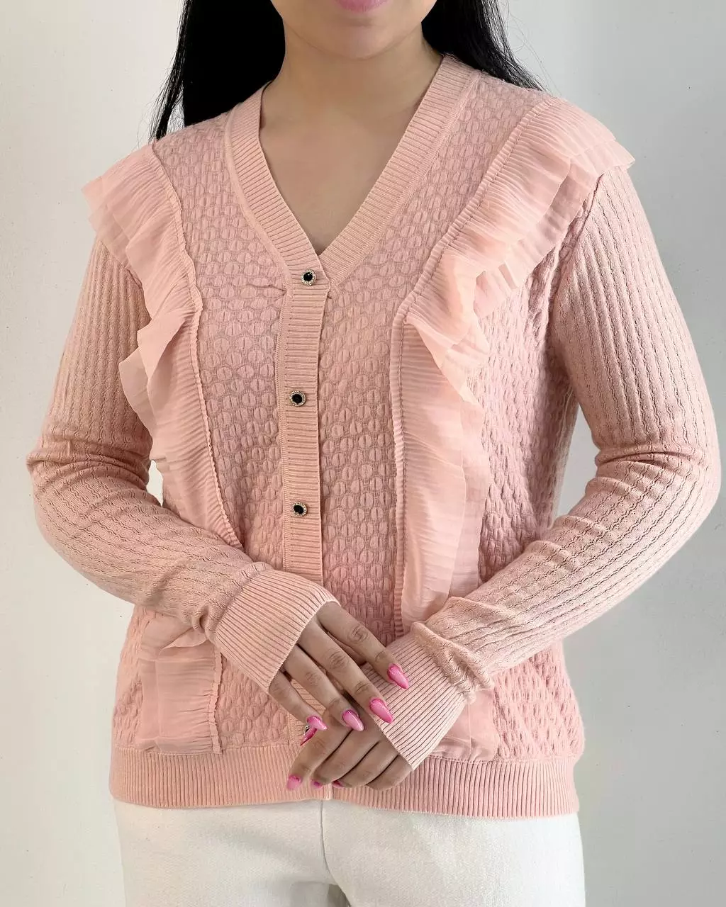 پلیور بافت جلو چین نما دکمه کد 5520