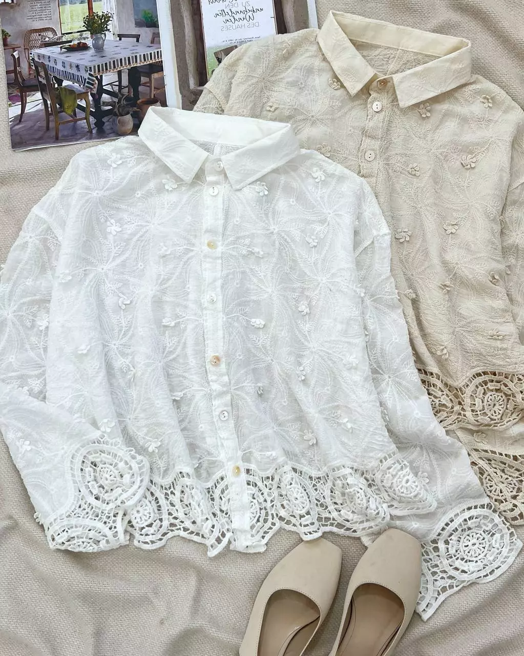 شومیز کنف نخ گل برجسته کد 5523