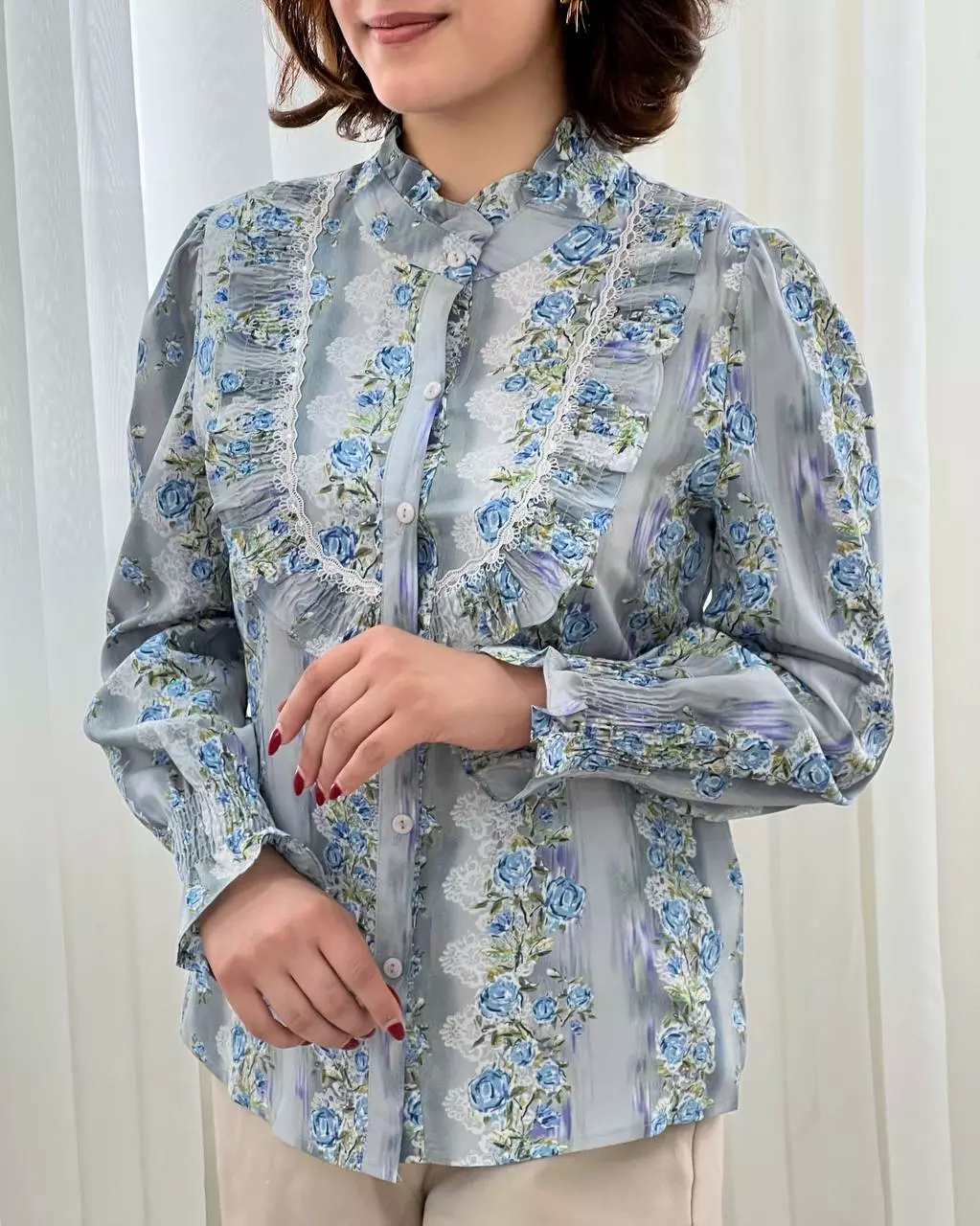 شومیز کرپ گلدار کد 5630
