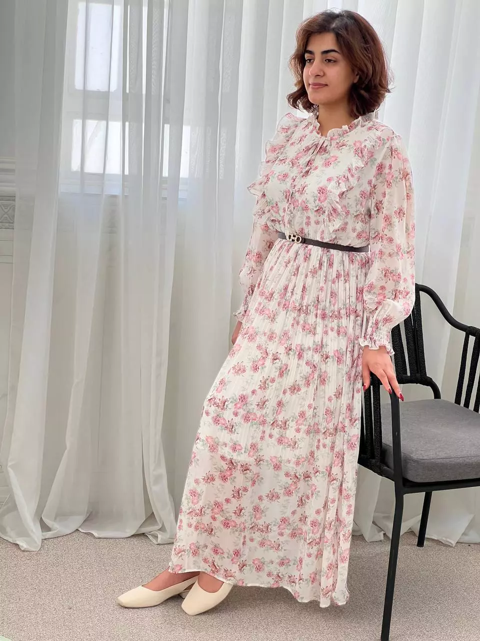پیراهن حریر پلیسه بلند کد 5656