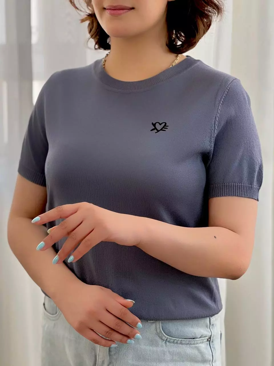بلوز قلبی پشت مروارید کد 5661