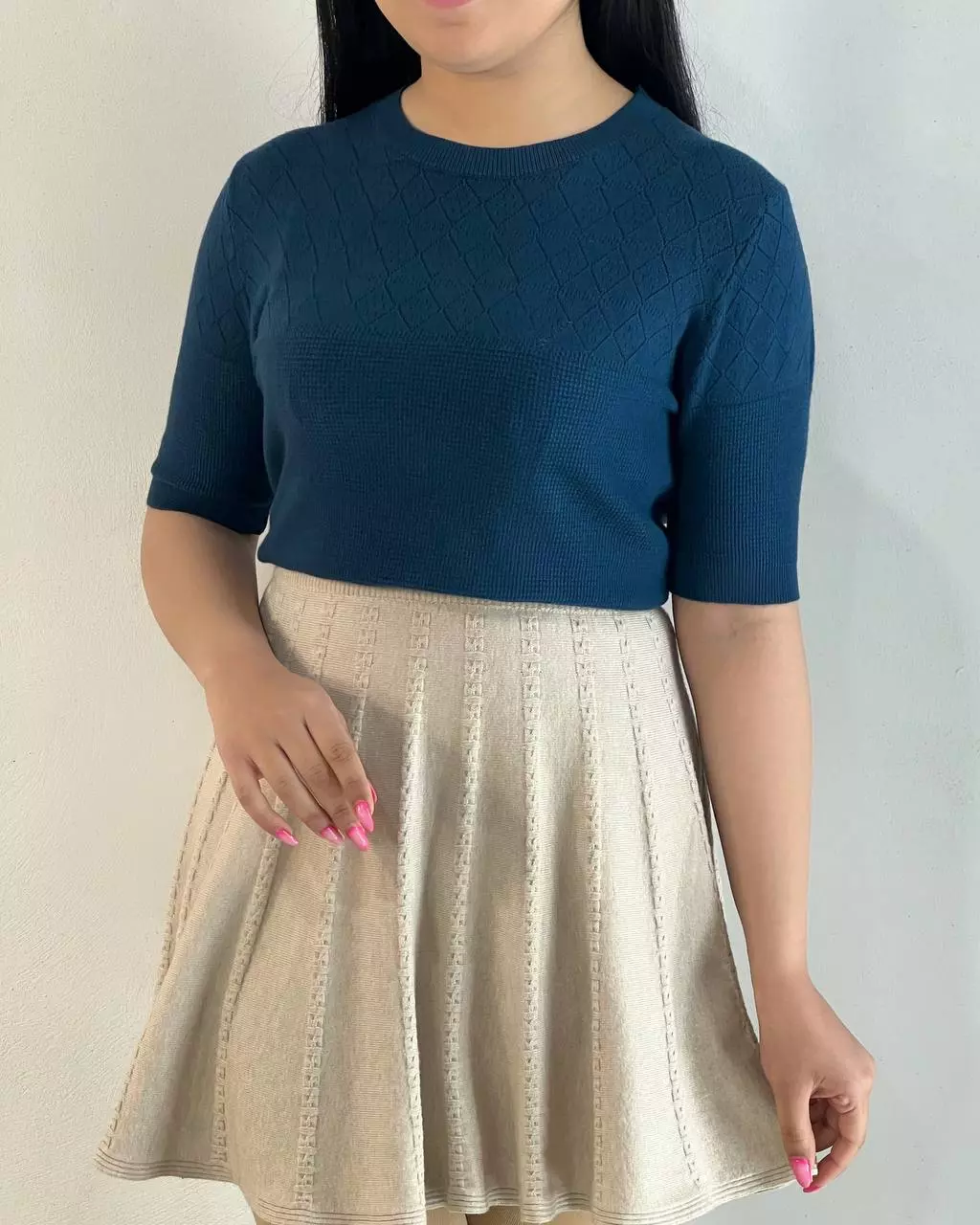 بلوز بافت آستین کوتاه یقه گرد کد 5504