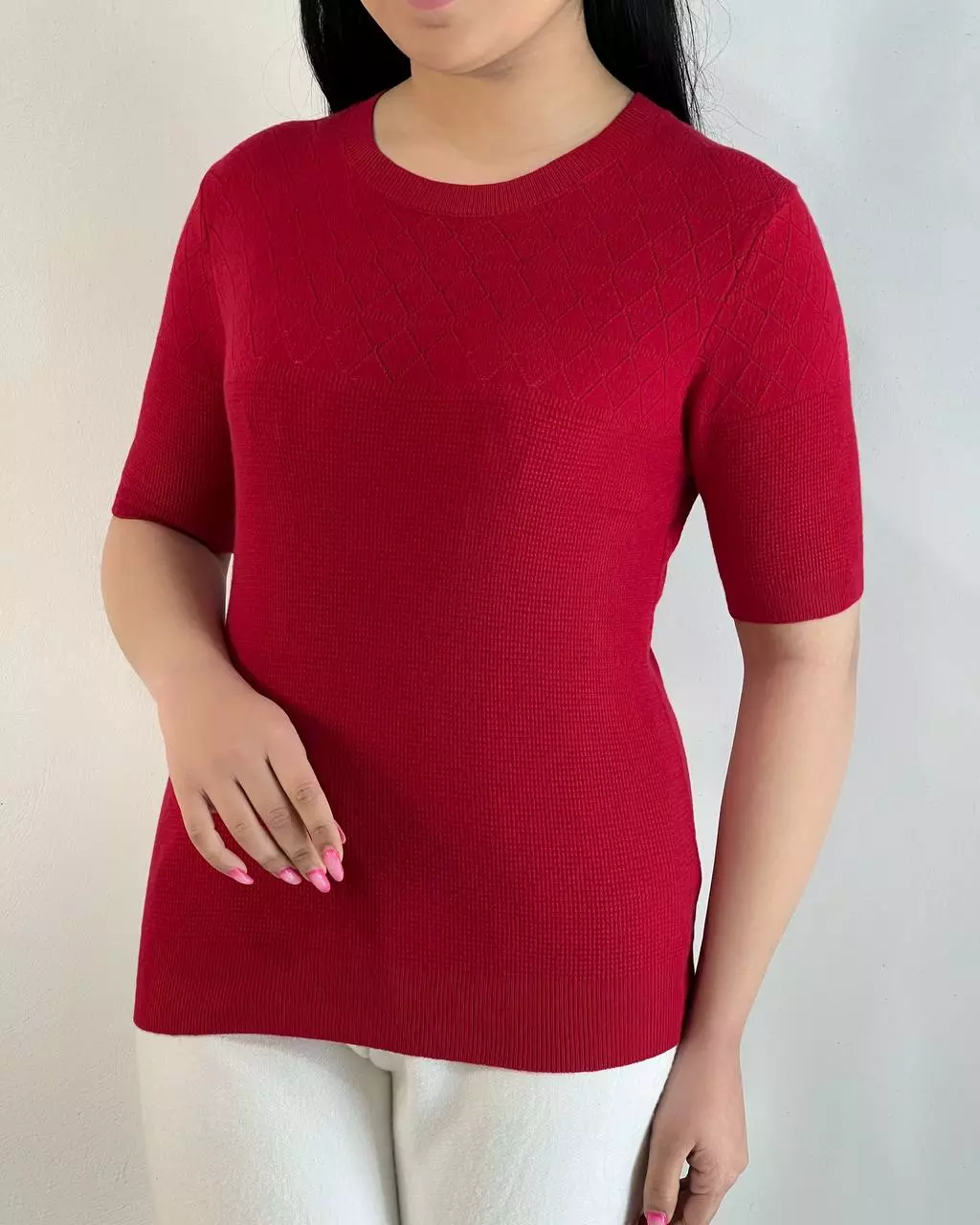 بلوز بافت آستین کوتاه یقه گرد کد 5504