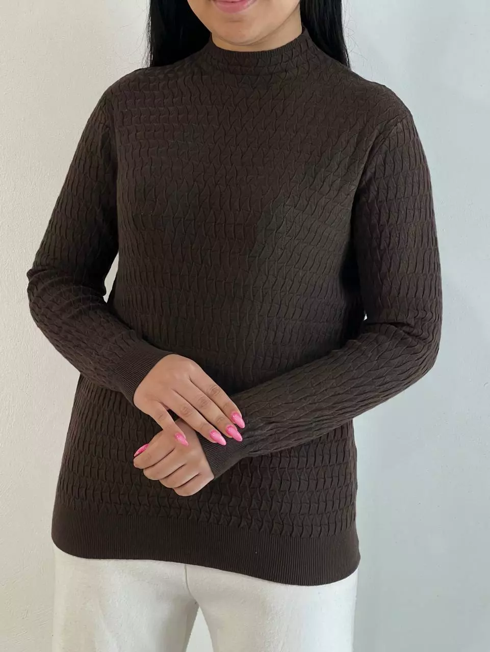 پلیور بافت یقه ایستاده طرح برجسته کد 5506