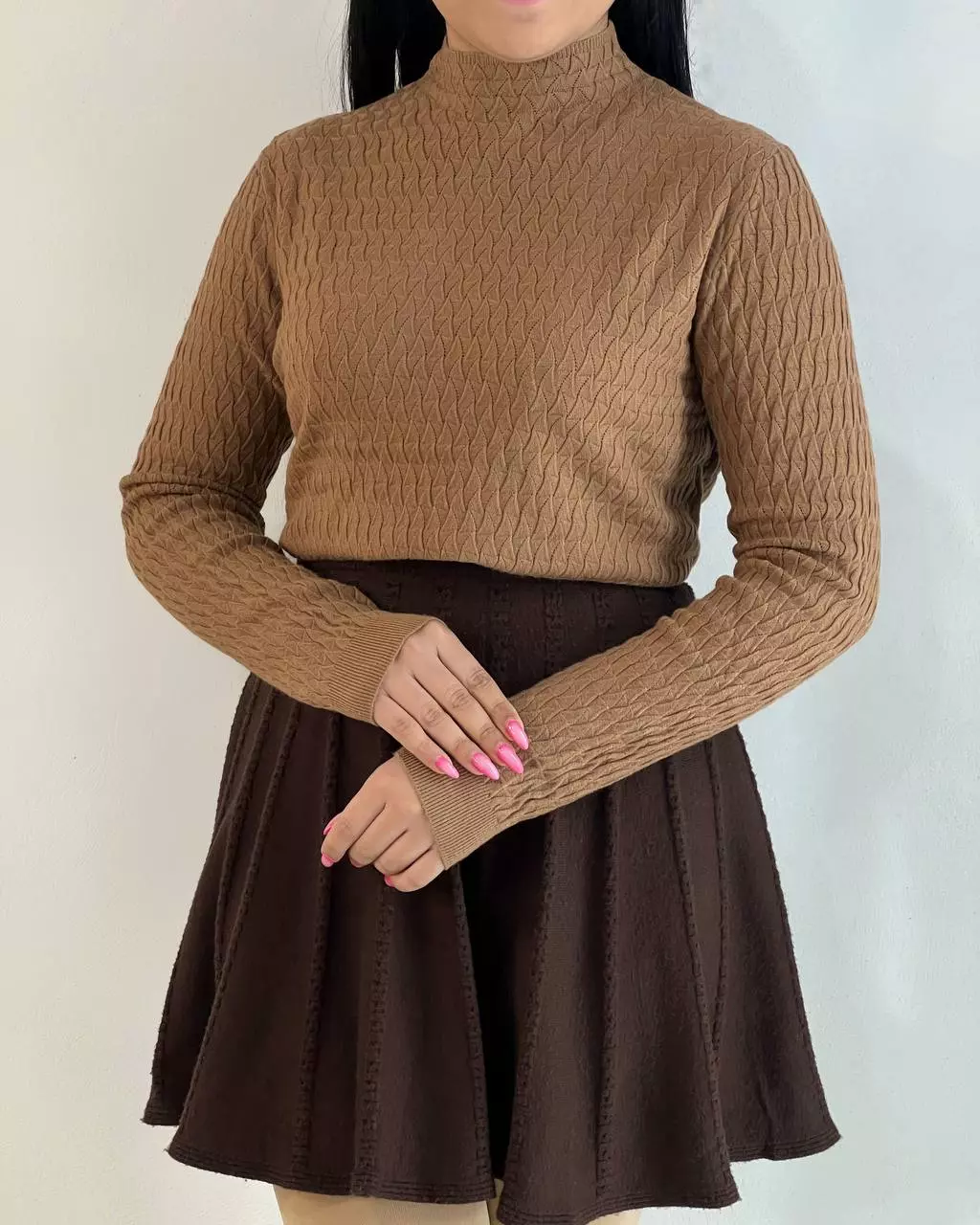 پلیور بافت یقه ایستاده طرح برجسته کد 5506