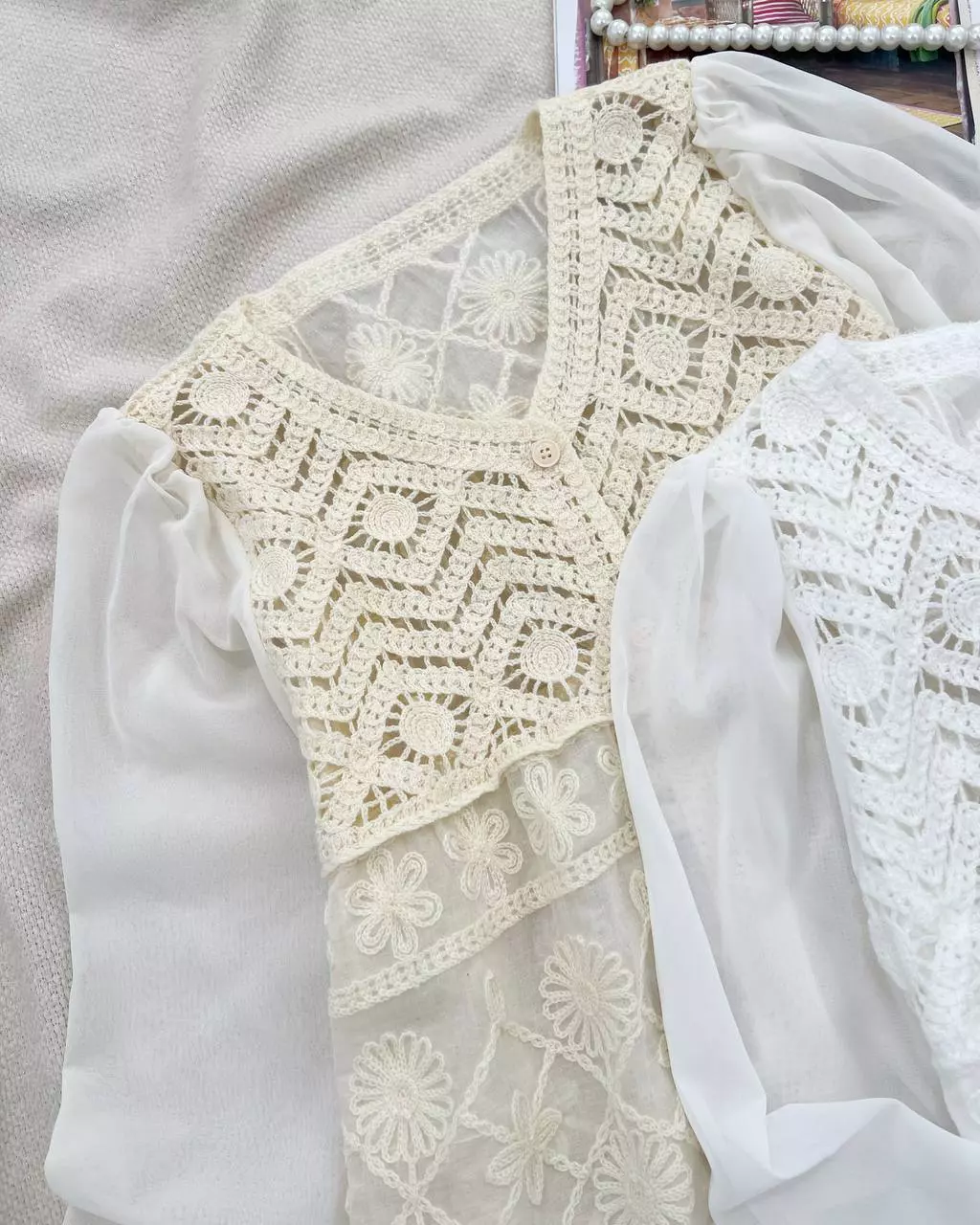 شومیز قلاب بافی جلو دکمه کد 5563