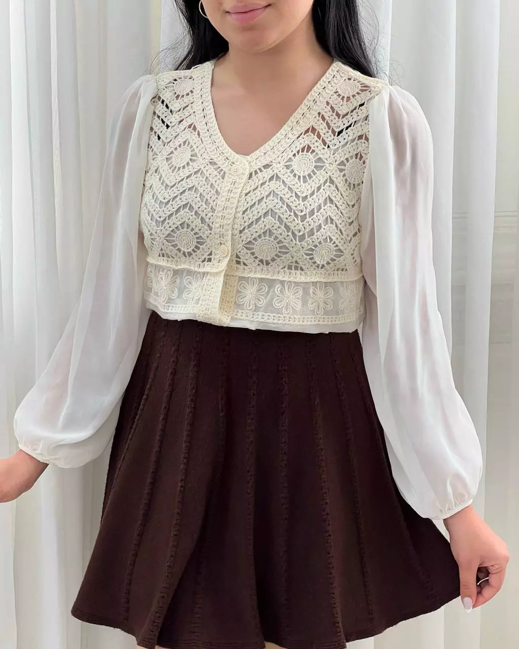 شومیز قلاب بافی جلو دکمه کد 5563