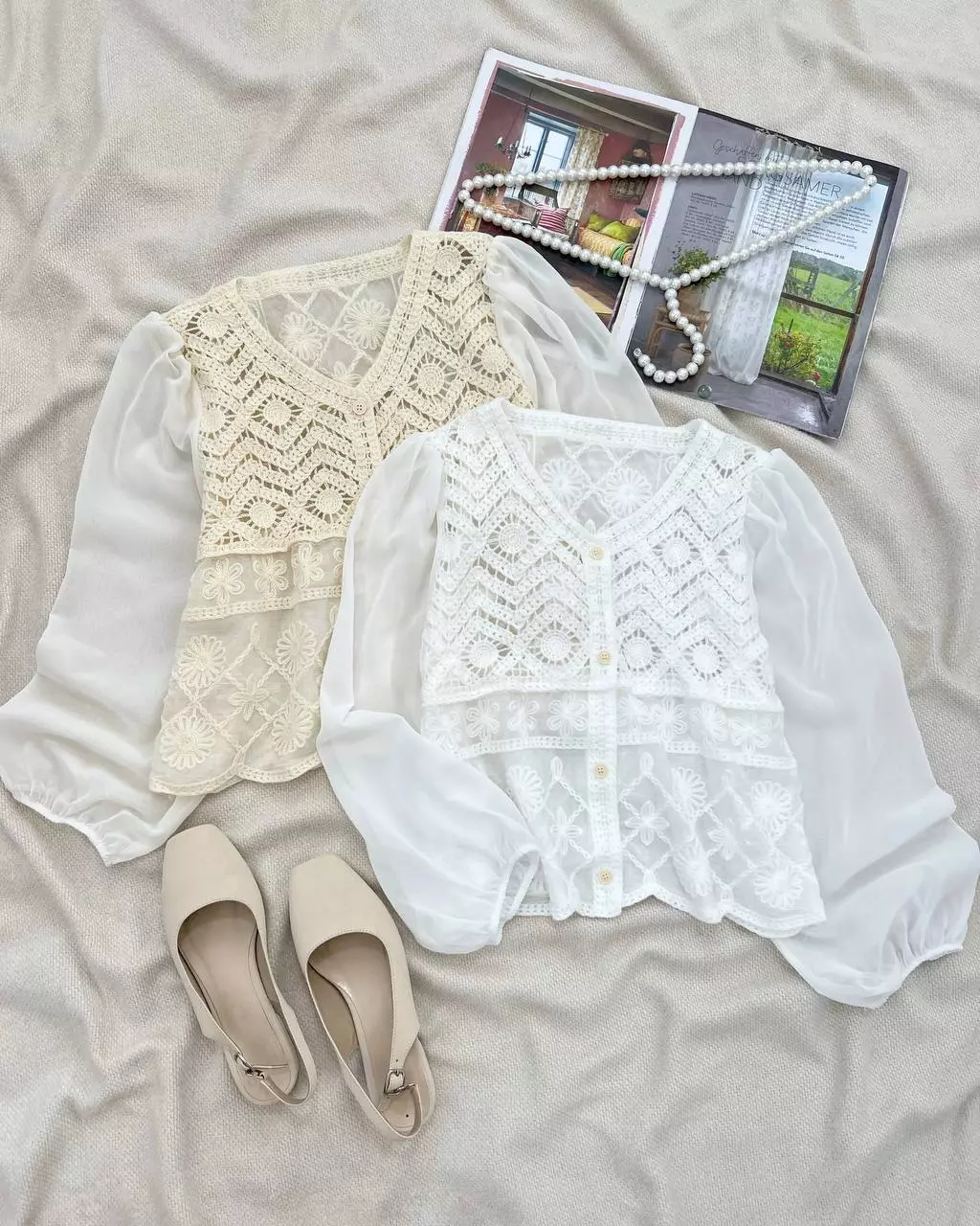 شومیز قلاب بافی جلو دکمه کد 5563