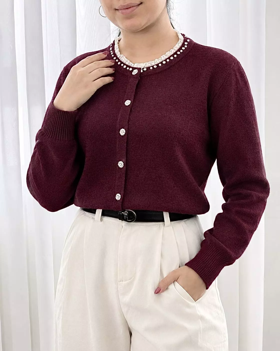 ژاکت بافت یقه کار شده کد 5943