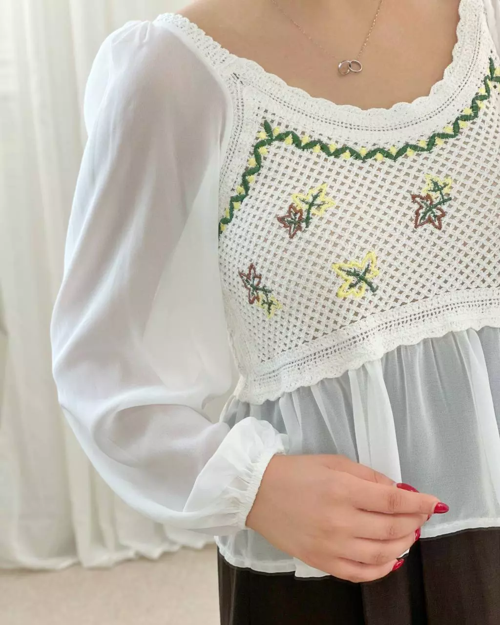 شومیز قلاب بافی گلدوزی کد 5616