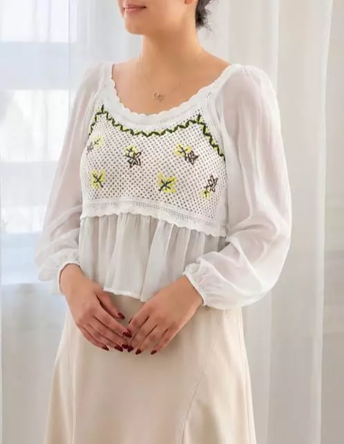 شومیز قلاب بافی گلدوزی کد 5616